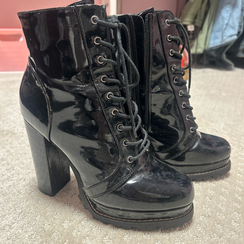 Black Patent Leather Ankle Boots